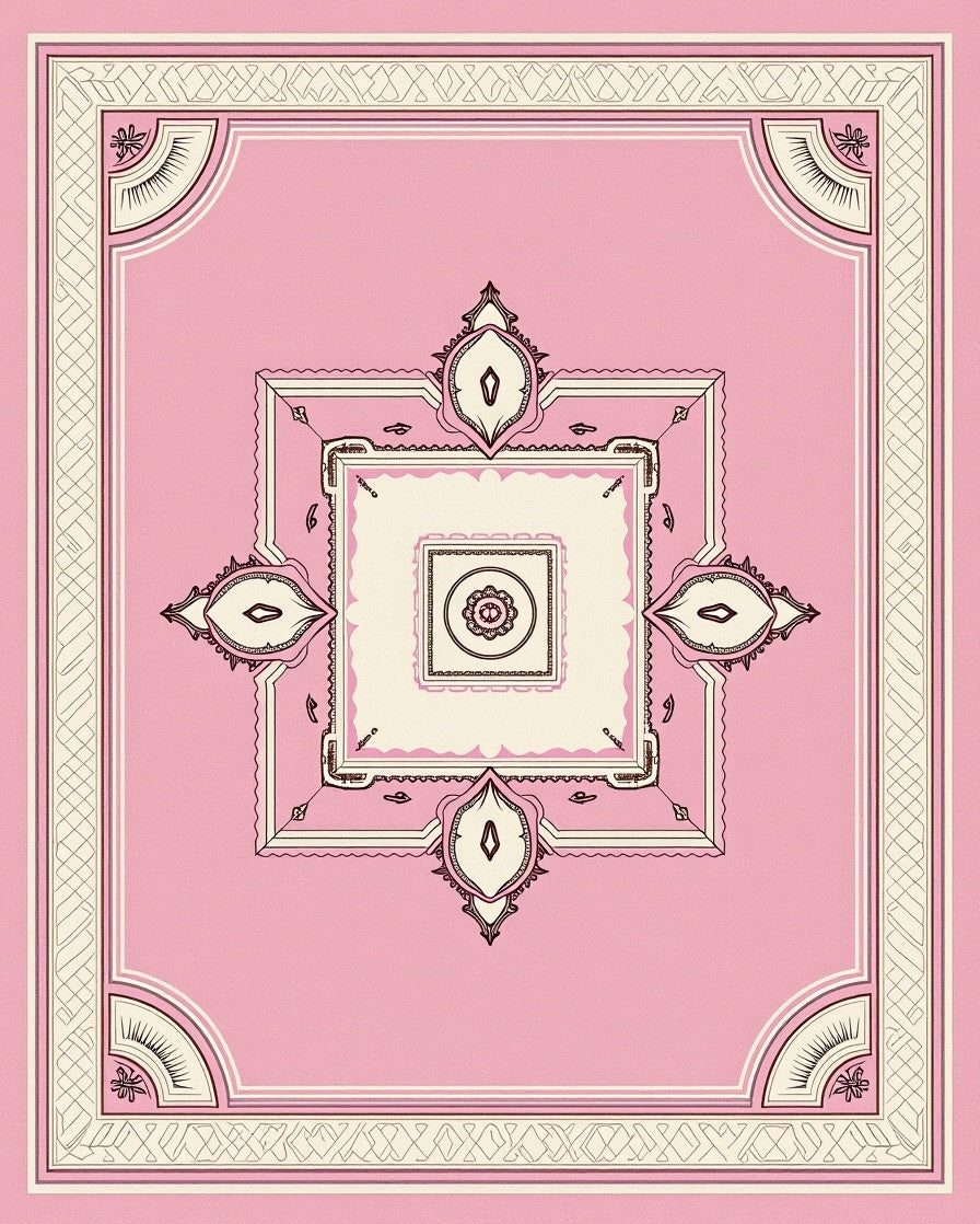 Soft Pink Ornate Medallion Square Rug