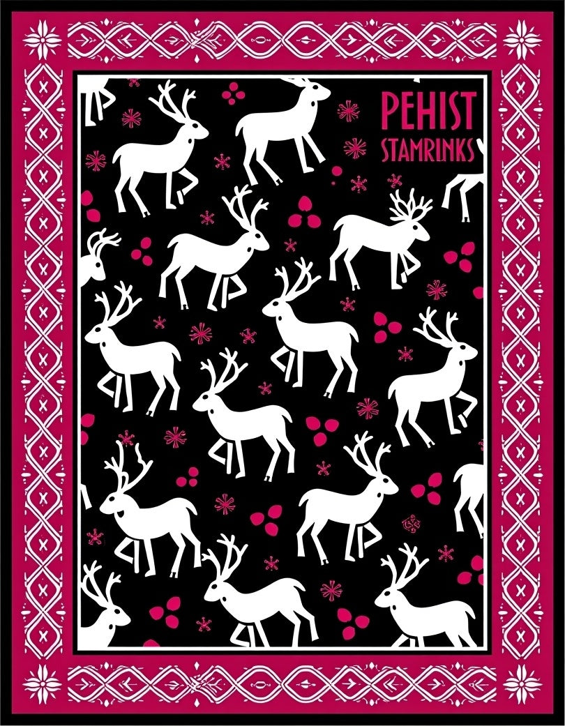 White Reindeer Berry Black Border Rug