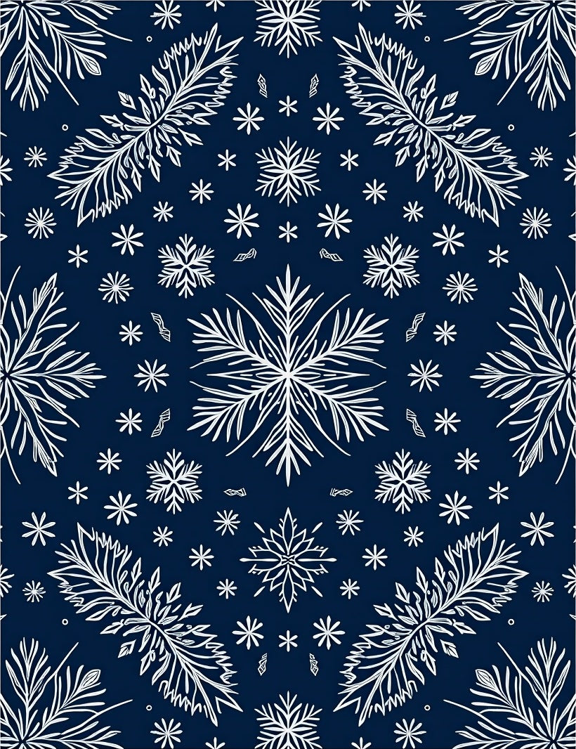 Navy White Snowflake Foliage Medallion Rug
