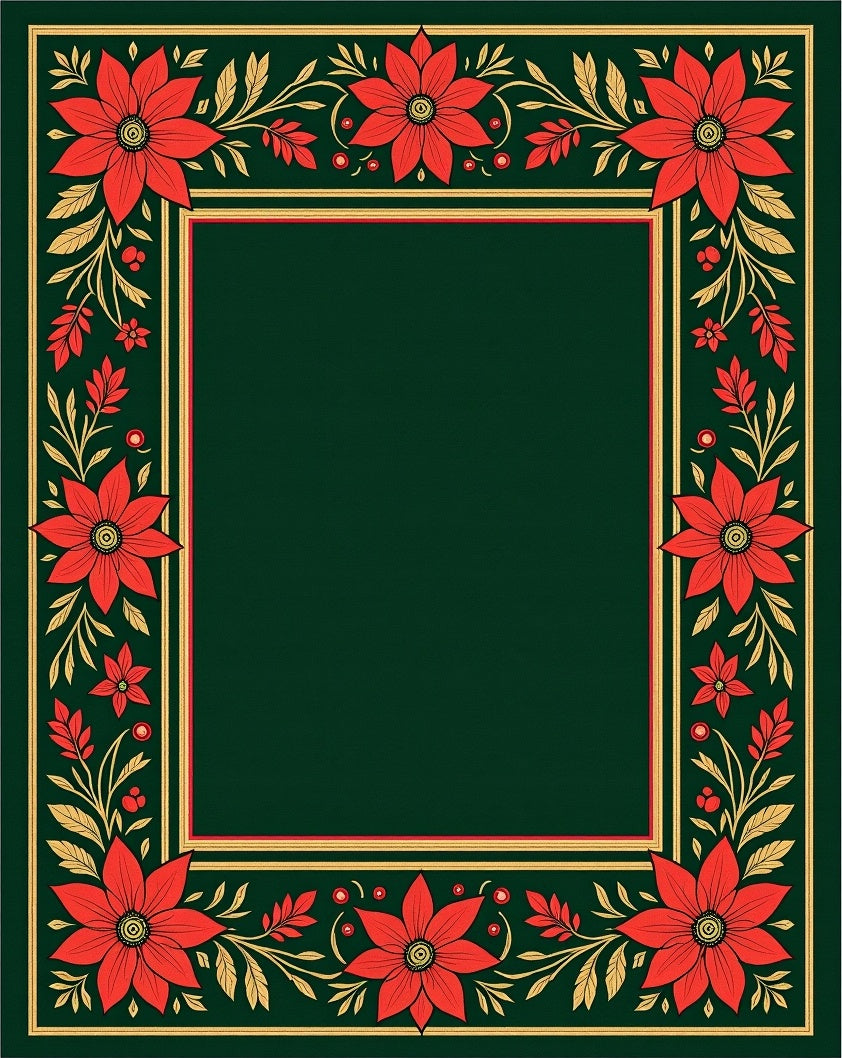 Crimson Poinsettia Border on Deep Green Rug