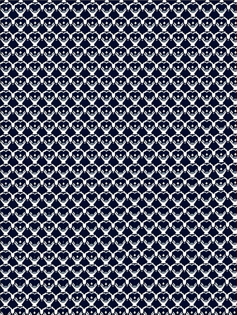 Navy White Geometric Heart Collage Rug