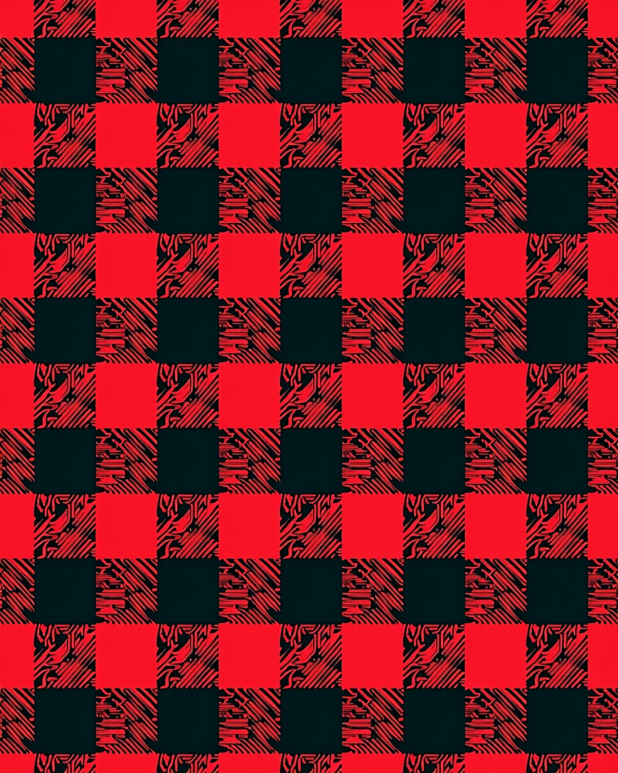 Red Black Abstract Checkered Squares Rug