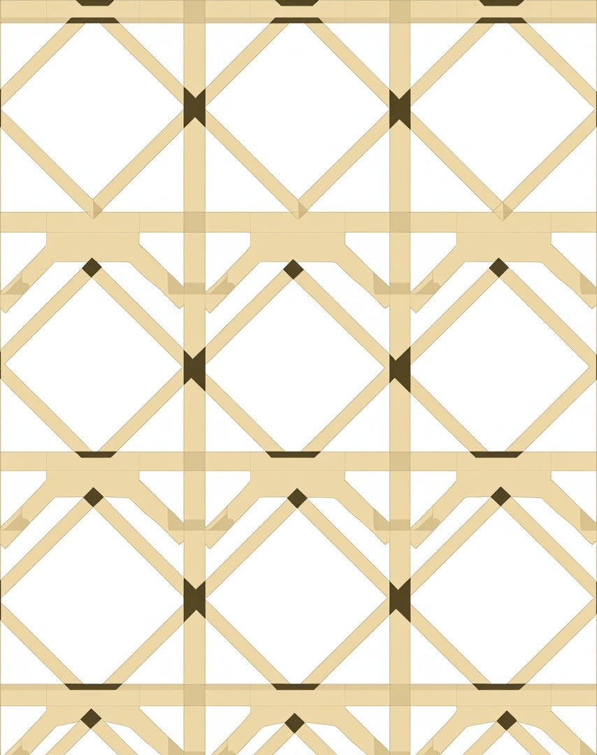 Tan Geometric Cane Webbing Rug