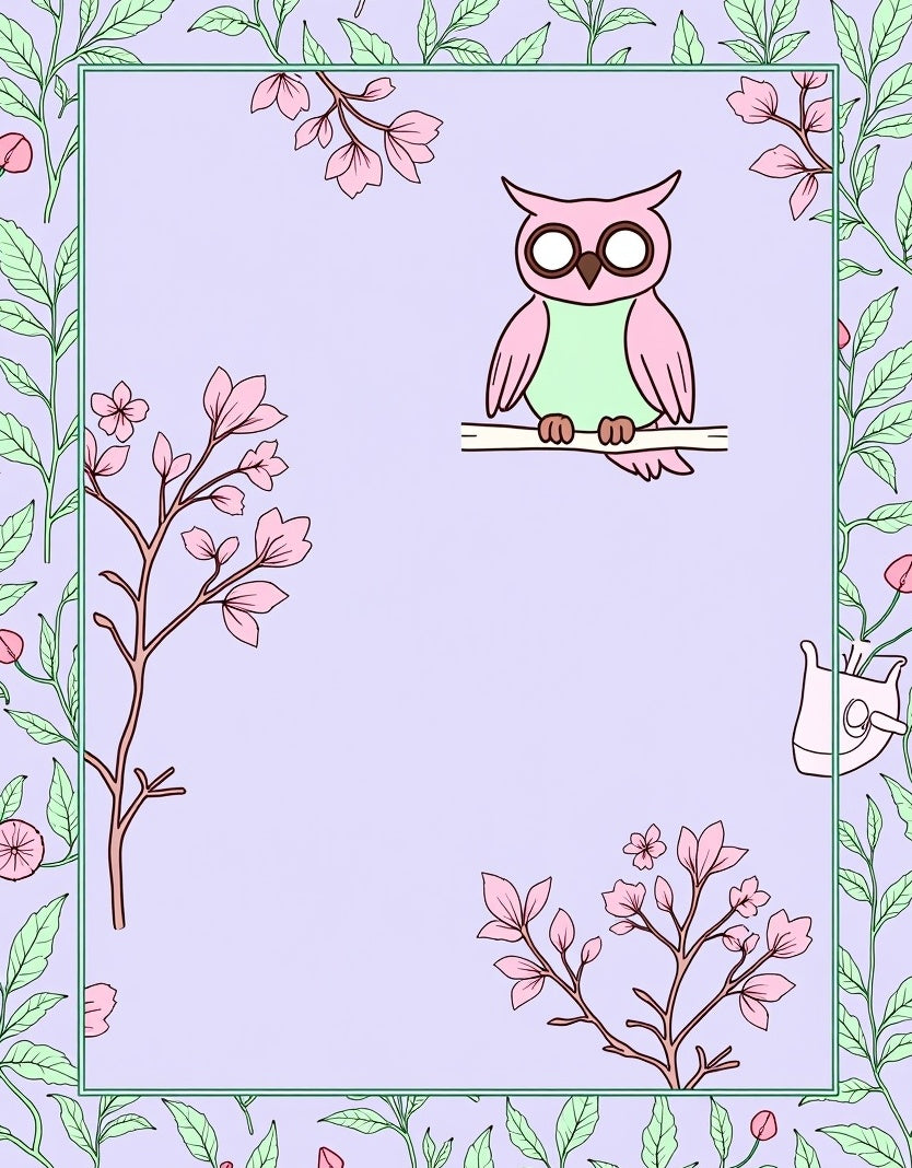 Whimsical Pink Owl Floral Border Rug
