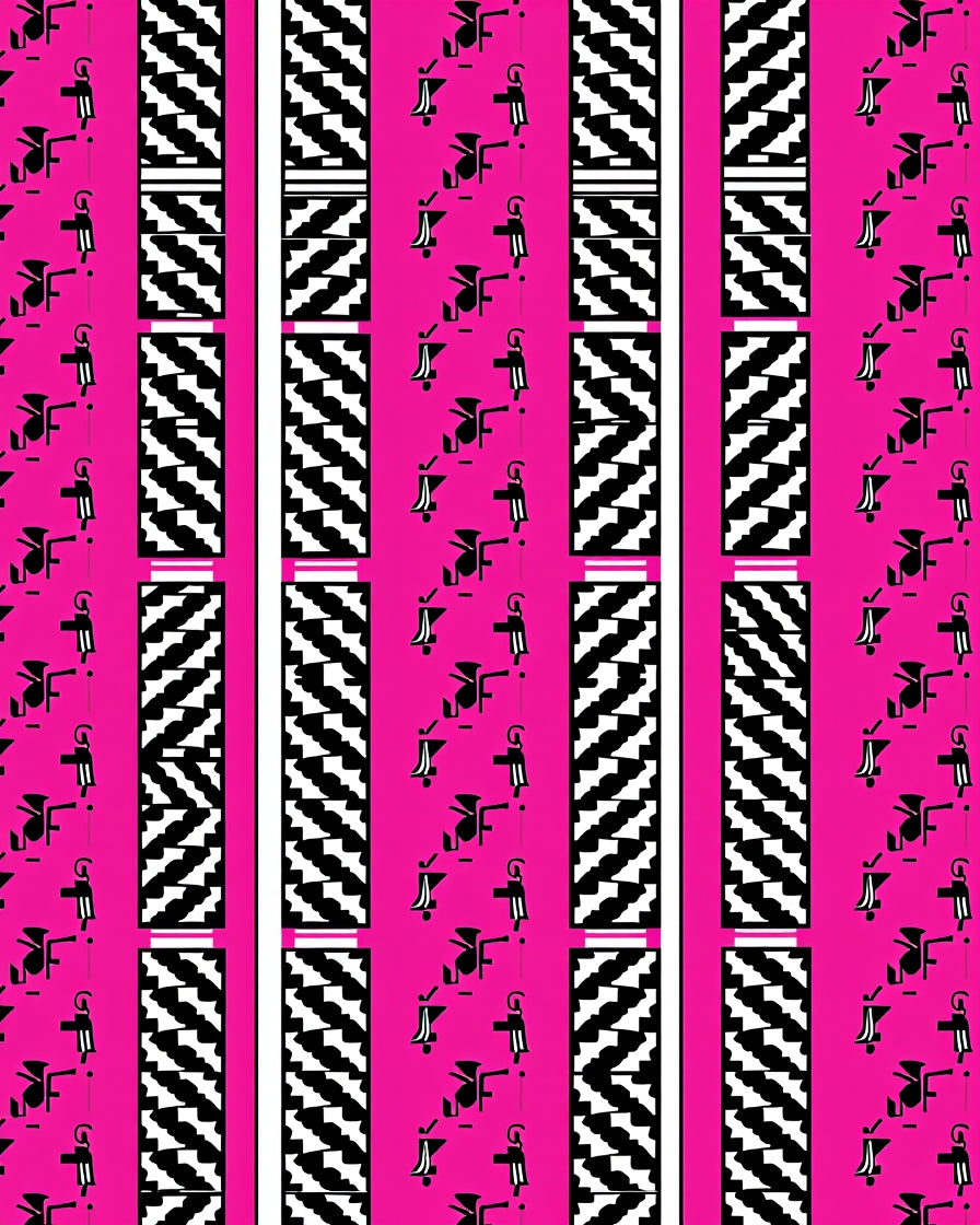 Bold Pink Figures Geometric Stripe Rug