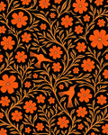 Vibrant Orange Bird Floral Scroll Rug