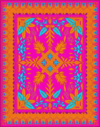Vibrant Pink Orange Teal Floral Rug