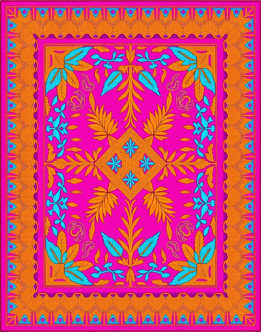 Vibrant Pink Orange Teal Floral Rug