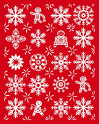 Red White Snowflakes Gingerbread Men Festive Rug