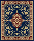 Royal Blue Burgundy Floral Medallion Border Rug