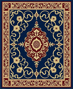 Royal Blue Burgundy Floral Medallion Border Rug
