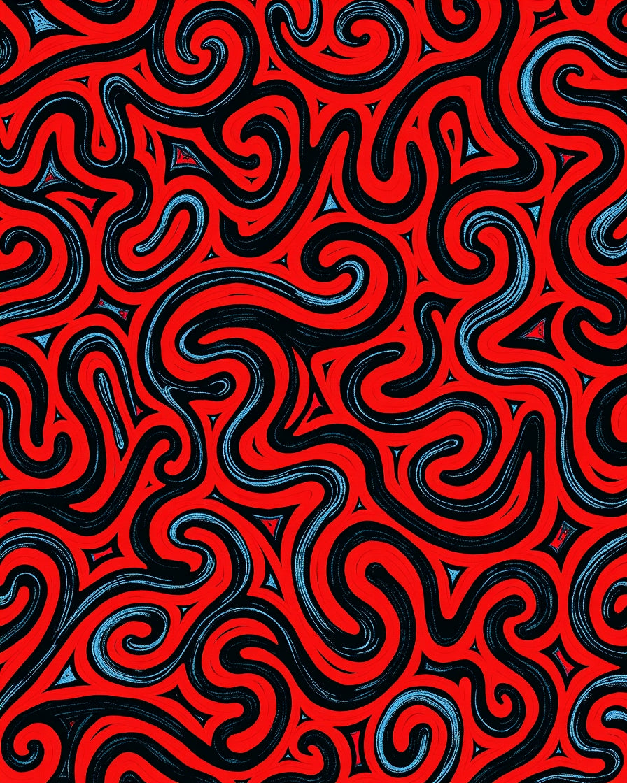Crimson Swirls With Blue Accents Rug