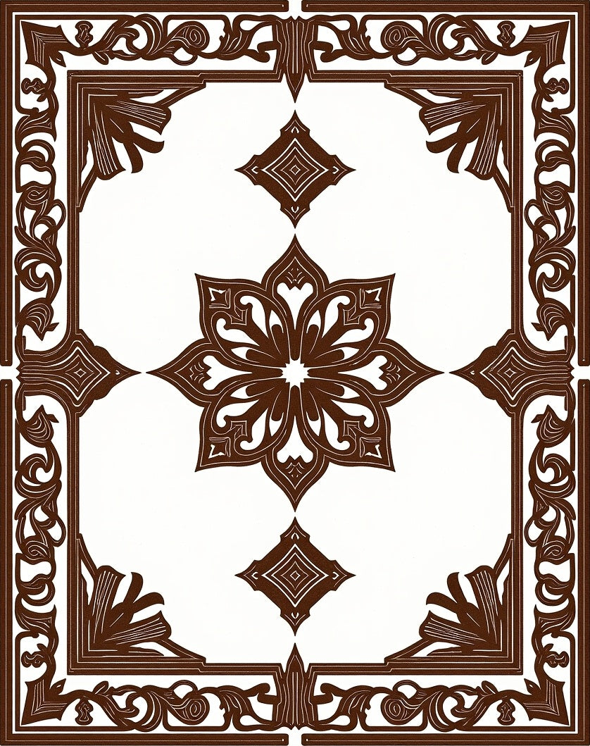 Deep Brown Ornamental Floral Medallion Rug