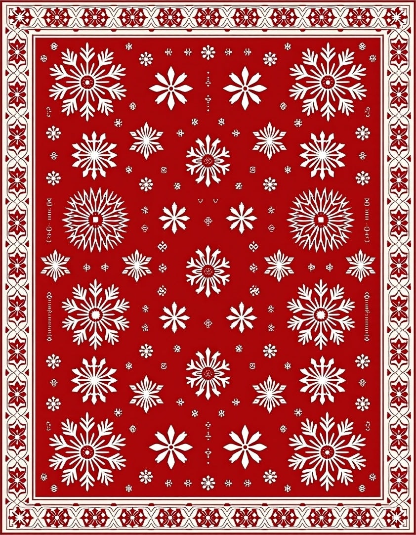 Holiday Red White Snowflake Arrangement Rug