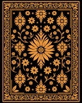 Golden Floral Medallion Black Graphic Rug