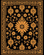 Golden Floral Medallion Black Graphic Rug