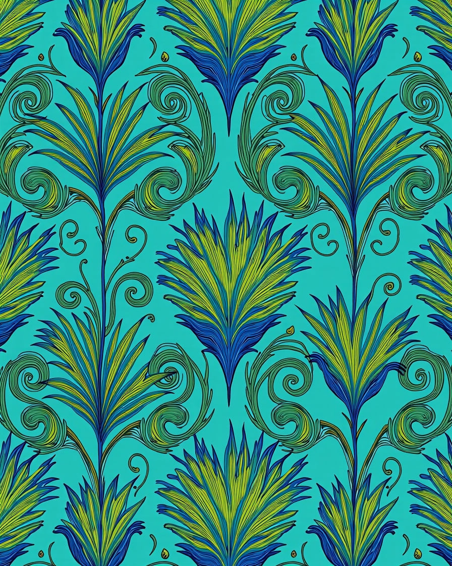 Turquoise Lush Blue Green Floral Swirl Rug