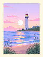 Coastal Lighthouse Sunset Pastel Rug