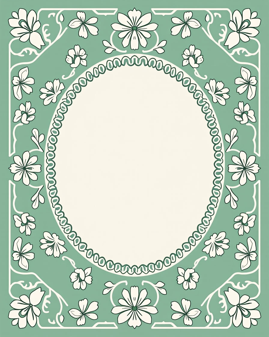 Sage Green Floral Border Medallion Rug