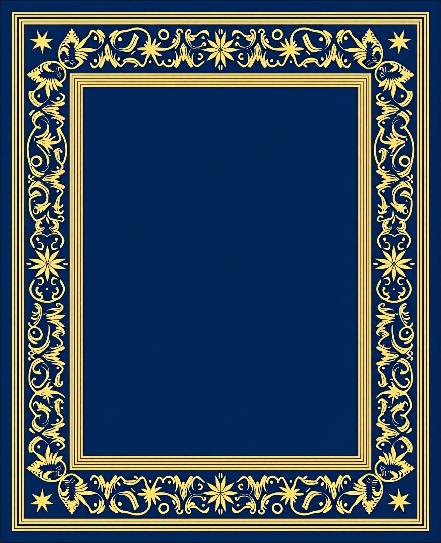 Regal Blue Golden Floral Border Rug