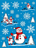 Charming Snowmen With Snowflakes Blue Rug