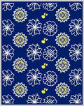 Navy Blue Floral Medallion Yellow Accents Rug
