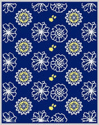 Navy Blue Floral Medallion Yellow Accents Rug