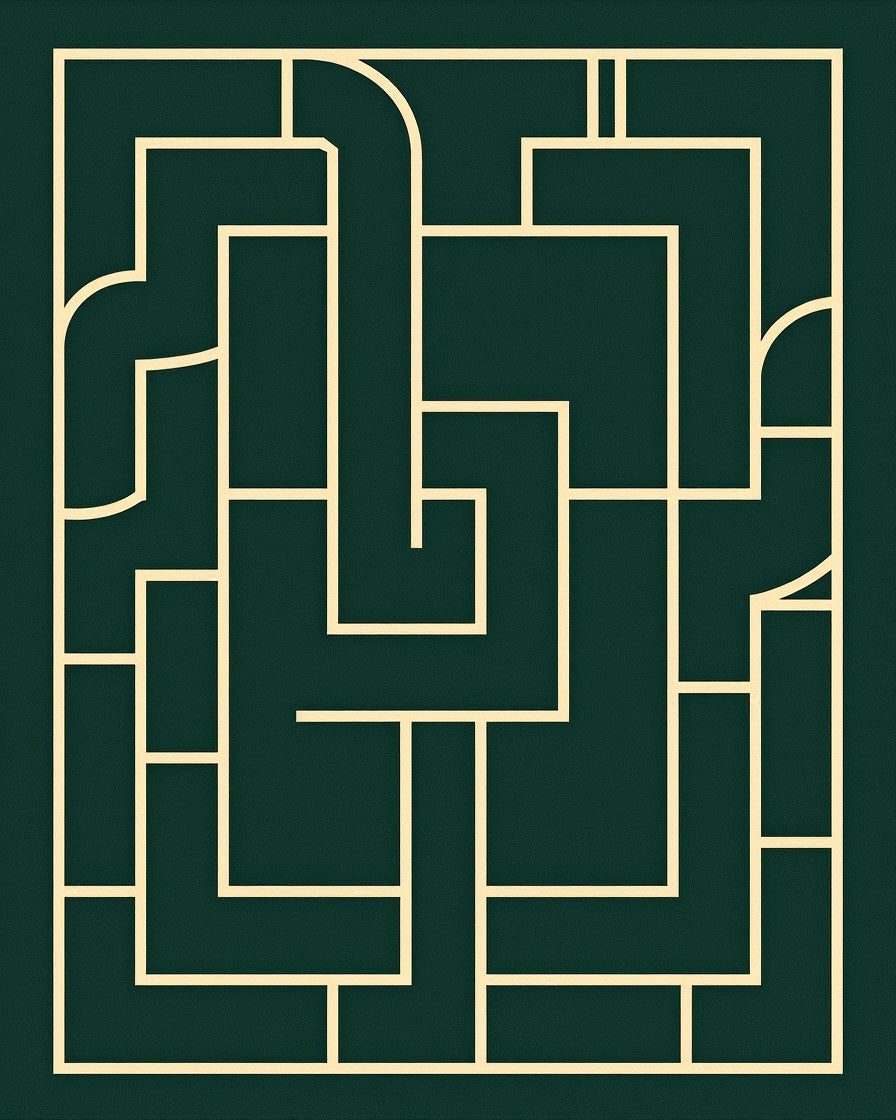 Modern Geometric Labyrinth Green Rug