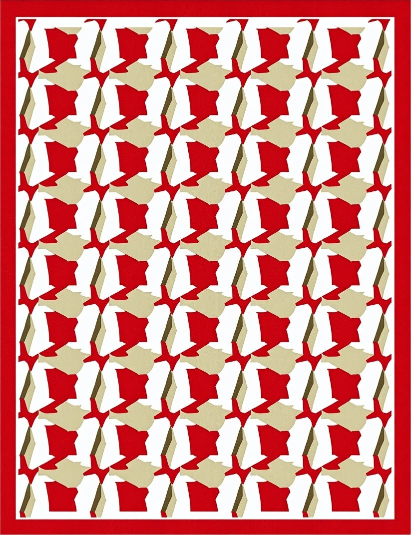 Red Tan White Abstracted Houndstooth Rug