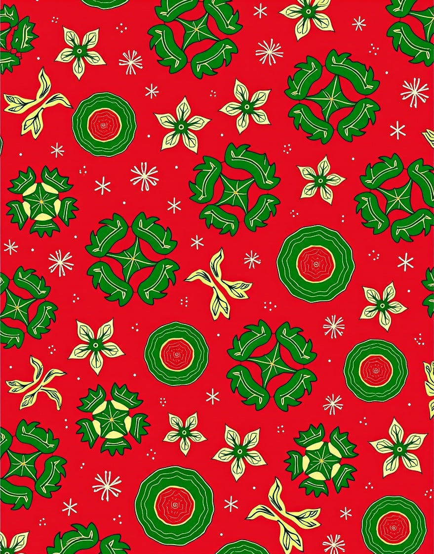 Red Green Floral Geometric Medallion Rug