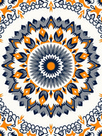 Orange Navy Gray Floral Medallion Rug