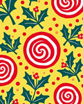 Festive Yellow Holly Swirls Polka Dots Rug