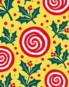 Festive Yellow Holly Swirls Polka Dots Rug