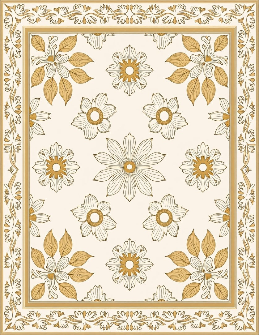 Golden Floral Garden Border Rug