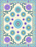 Sky Blue Floral Medallion Border Rug