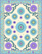 Sky Blue Floral Medallion Border Rug