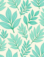 Teal Leafy Branches Cream Background Rug