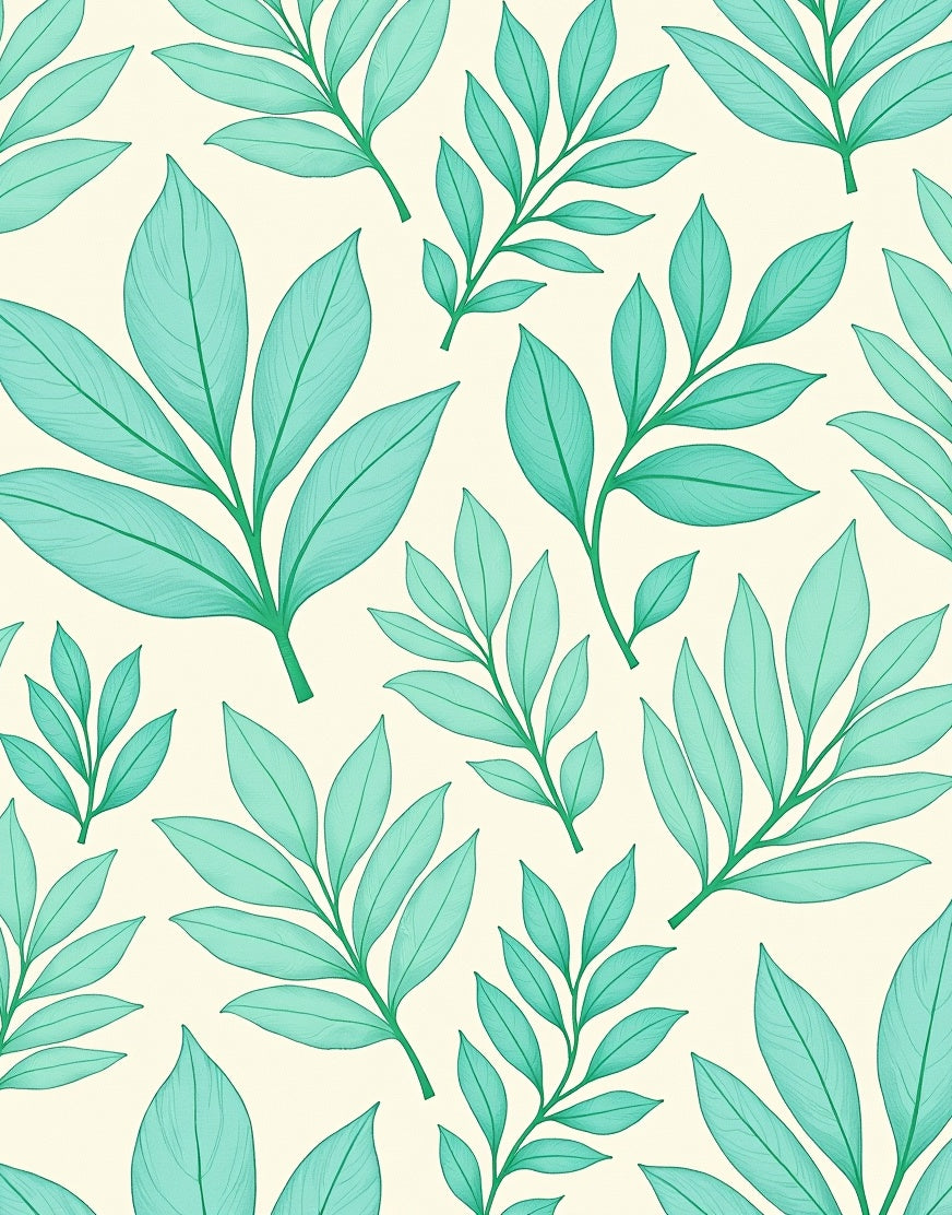 Teal Leafy Branches Cream Background Rug