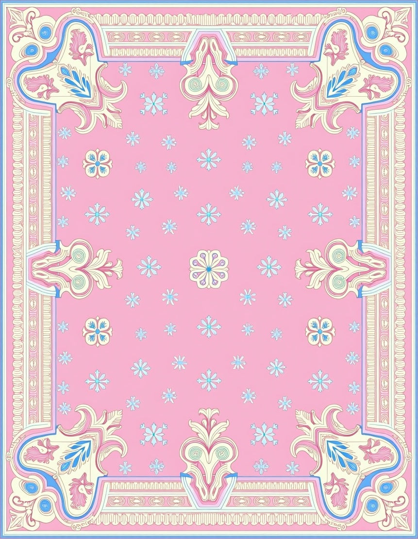 Pastel Pink Floral Scroll Medallion Rug