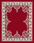 Crimson Ivory Elaborate Scroll Frame Rug