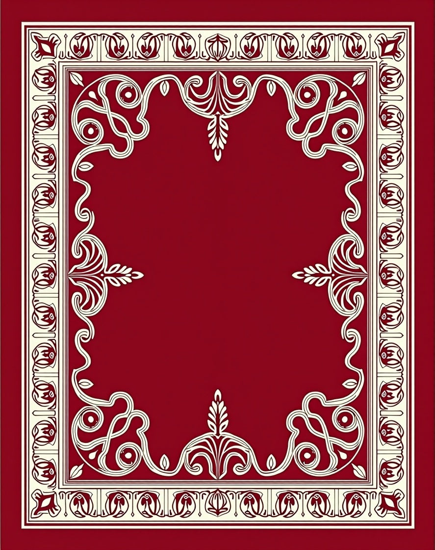 Crimson Ivory Elaborate Scroll Frame Rug