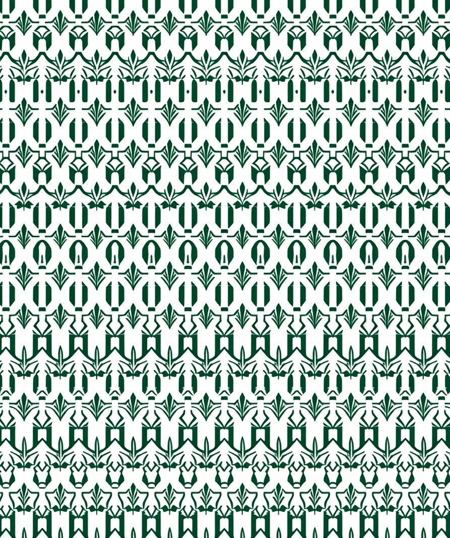 Dark Green Geometric Art Deco Border Rug