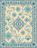 Aesthetic Blue Floral Medallion Border Rug