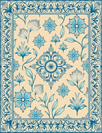 Aesthetic Blue Floral Medallion Border Rug