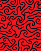 Bold Red Swirling Line Art Rug