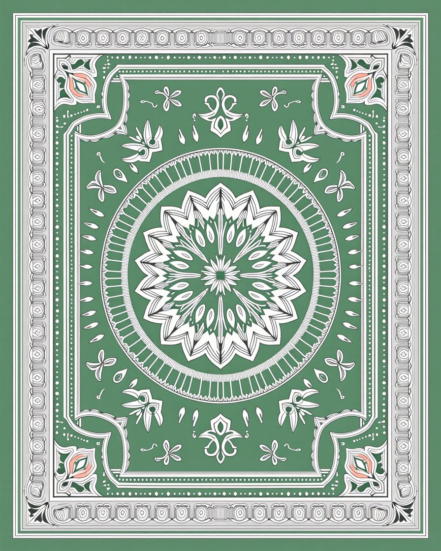 Emerald Green Medallion Floral Border Rug