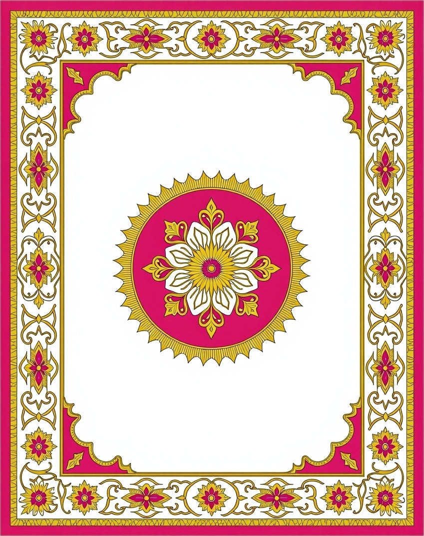 Vibrant Pink and Gold Floral Medallion Rug