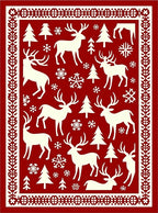 Cream Deer and Pine Tree Christmas Rug