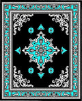 Turquoise Floral Medallion Black Rug