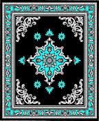 Turquoise Floral Medallion Black Rug